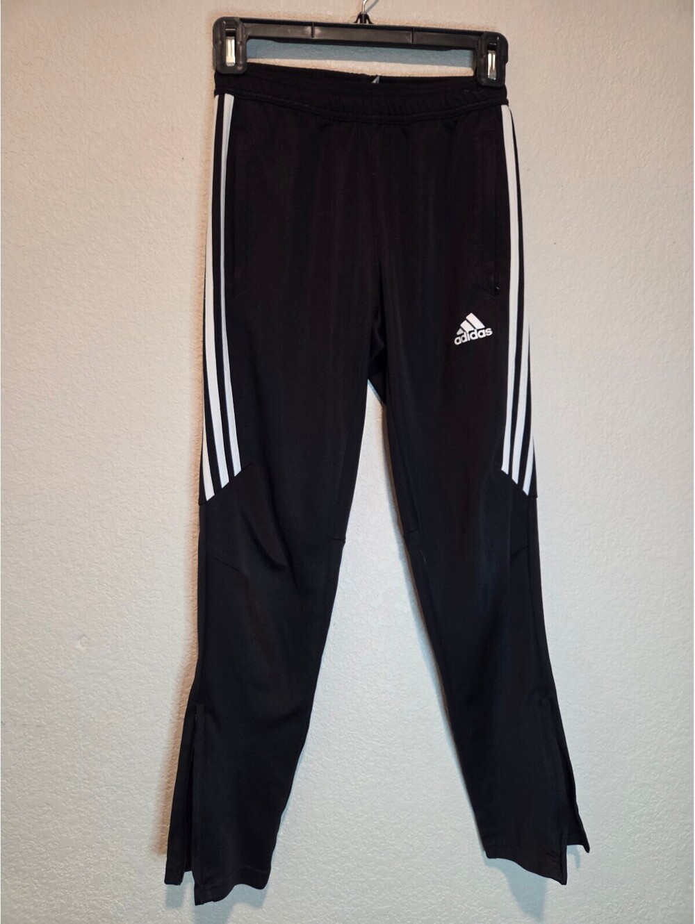 Adidas Climacool Black Athletic Pants with Side Zippers and White Stripes, M
